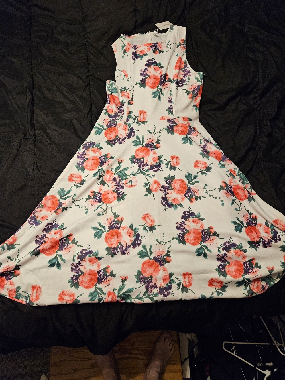 Sleeveless White Maxi Dress with Pink Floral Print
